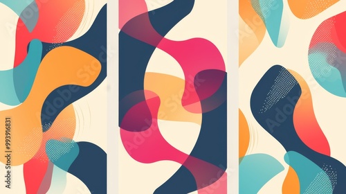 Set of 3 modern abstract covers featuring minimalistic design with colorful geometric backgrounds. 