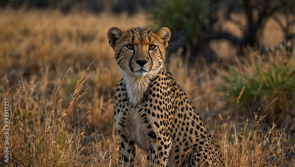 Slim cheetah sitting in tall grass in Botswana. Slim cheetah sitting in tall grass in Botswana.