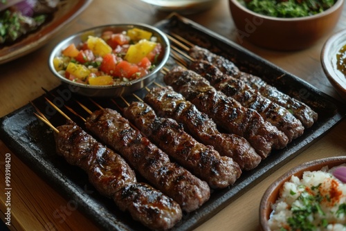 Front view of Ciger Sis with Turkish liver kebap, featuring skewered and grilled liver pieces photo