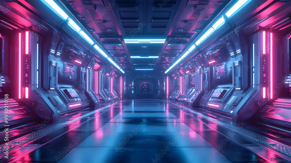 Futuristic Corridor with Neon Lights 3D Illustration Futuristic Corridor with Neon Lights 3D Illustration