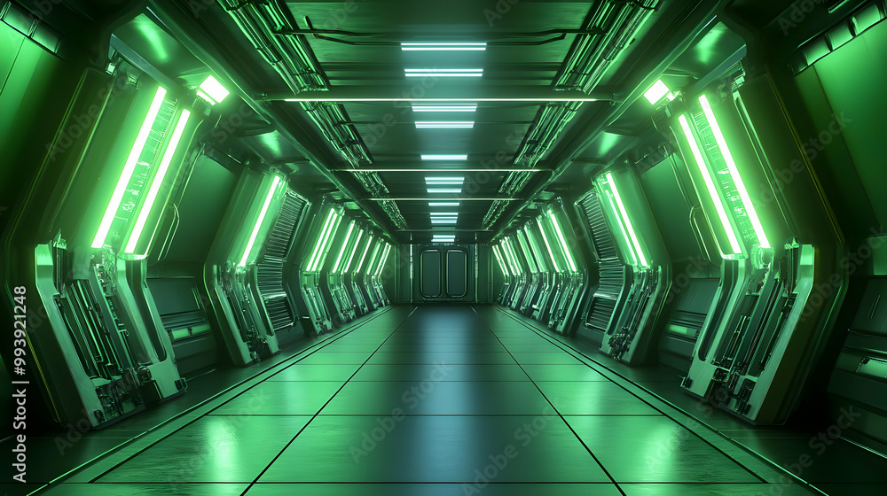 Futuristic Green Corridor 3D Render Futuristic Green Corridor 3D Render