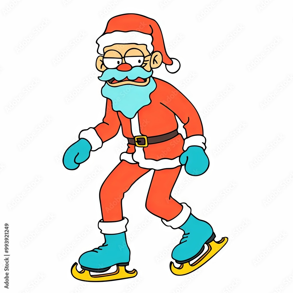 Santa Claus Skating on Ice, Cartoon Style Santa Claus Skating on Ice, Cartoon Style