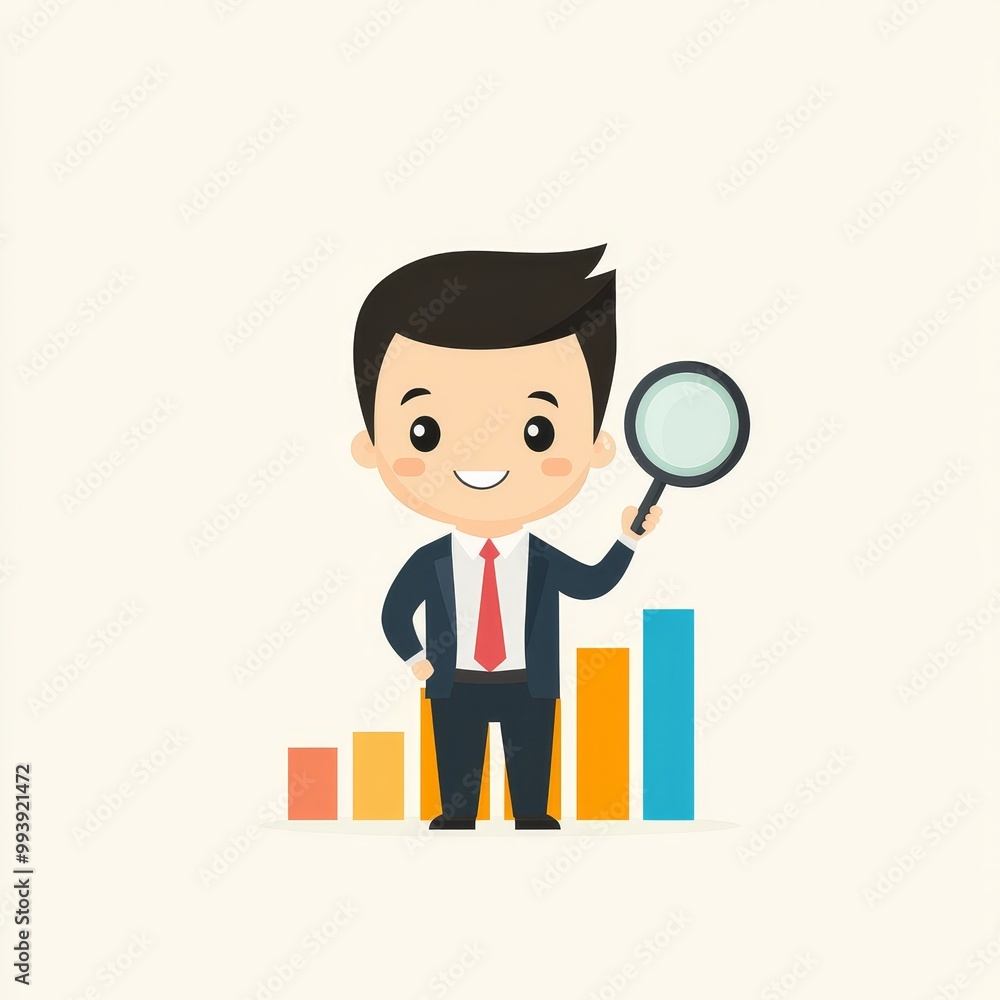 Businessman Standing Beside Bar Chart in Vector Style Businessman Standing Beside Bar Chart in Vector Style