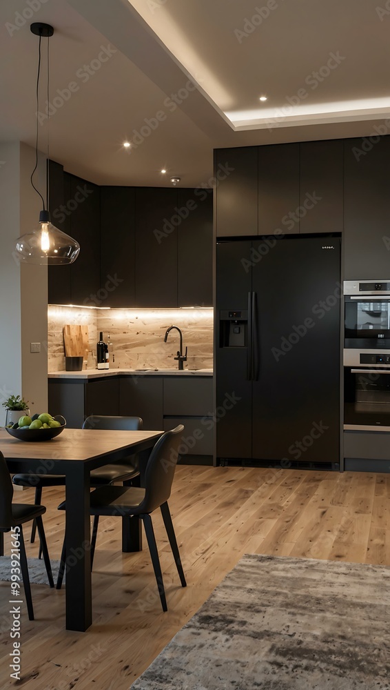 Spacious modern apartment with luxury kitchen and LED lights. Spacious modern apartment with luxury kitchen and LED lights.