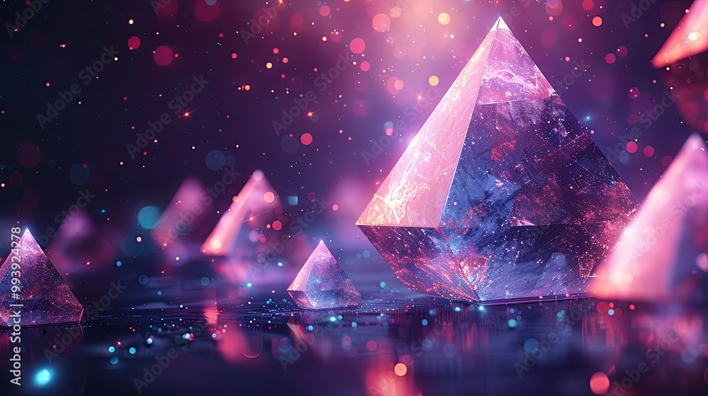 3d motion design. Graphic shapes, isometric triangle poster with realistic futuristic falling objects, space. Minimal background design with geometric shapes. Vector elements composition 3d motion design. Graphic shapes, isometric triangle poster with realistic futuristic falling objects, space. Minimal background design with geometric shapes. Vector elements composition