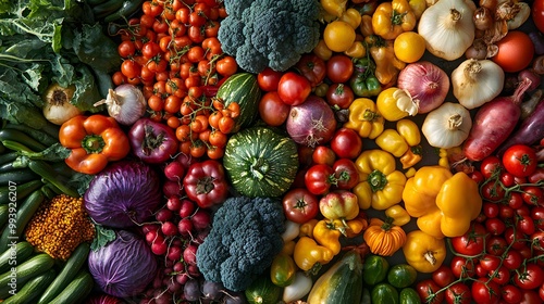 A bright, diverse collection of vegetables from different regions laid out together, symbolizing multiculturalism