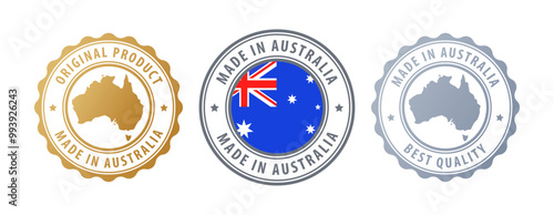 Australia - set of stamps with map and flag. Best quality. Original product. Vector illustration