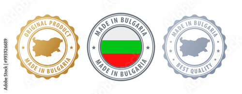 Bulgaria - set of stamps with map and flag. Best quality. Original product. Vector illustration