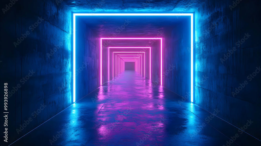 3D Neon Corridor - Futuristic Glow and Reflective Floor 3D Neon Corridor - Futuristic Glow and Reflective Floor