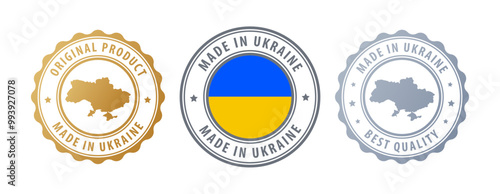Ukraine - set of stamps with map and flag. Best quality. Original product. Vector illustration