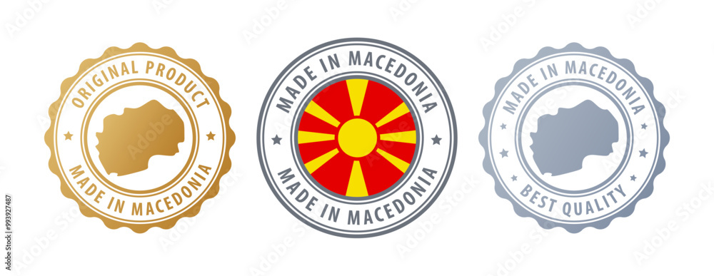 North Macedonia - set of stamps with map and flag. Best quality. Original product. Vector illustration North Macedonia - set of stamps with map and flag. Best quality. Original product. Vector illustration