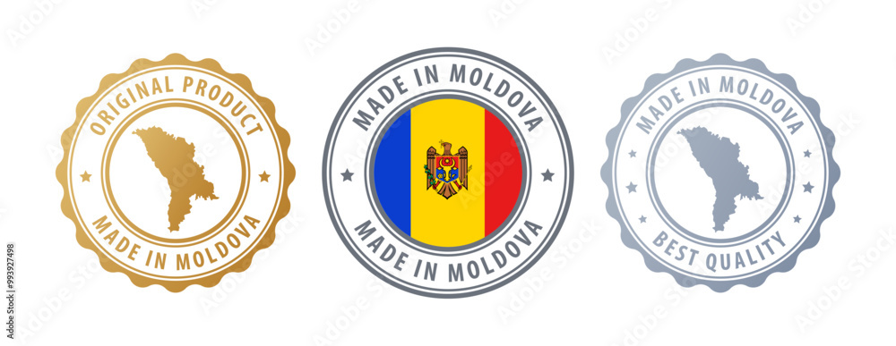 Moldova - set of stamps with map and flag. Best quality. Original product. Vector illustration Moldova - set of stamps with map and flag. Best quality. Original product. Vector illustration