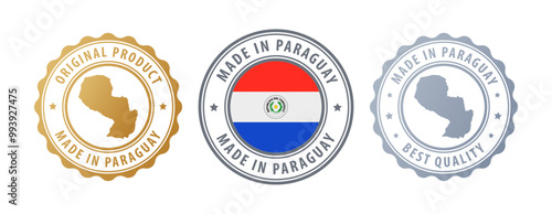 Paraguay - set of stamps with map and flag. Best quality. Original product. Vector illustration