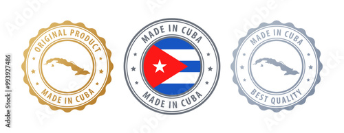 Cuba - set of stamps with map and flag. Best quality. Original product. Vector illustration