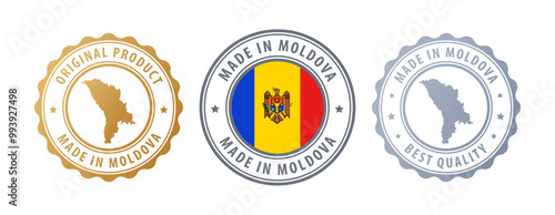 Moldova - set of stamps with map and flag. Best quality. Original product. Vector illustration