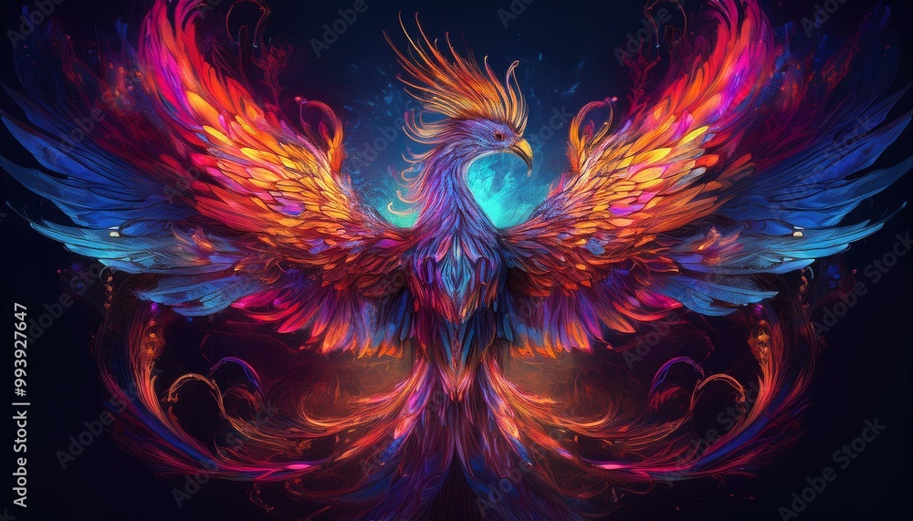 A glowing, colorful illustration of a beauty phoenix powerful with vibrant wings art wallpaper A glowing, colorful illustration of a beauty phoenix powerful with vibrant wings art wallpaper