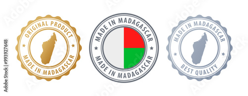 Madagascar - set of stamps with map and flag. Best quality. Original product. Vector illustration