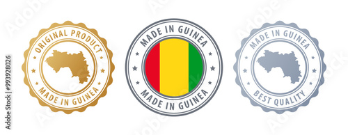 Guinea - set of stamps with map and flag. Best quality. Original product. Vector illustration