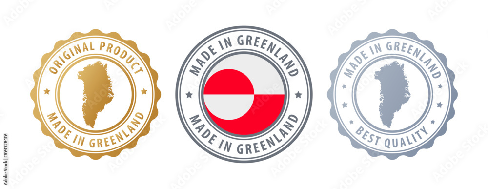 Greenland - set of stamps with map and flag. Best quality. Original product. Vector illustration Greenland - set of stamps with map and flag. Best quality. Original product. Vector illustration