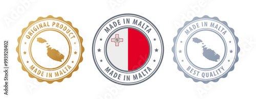 Malta - set of stamps with map and flag. Best quality. Original product. Vector illustration