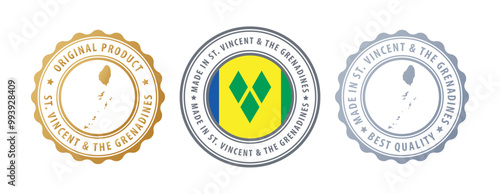 Saint Vincent and the Grenadines - set of stamps with map and flag. Best quality. Original product. Vector illustration