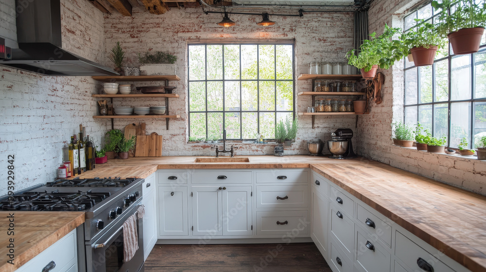 Rustic Farmhouse Kitchen with Exposed Brick Design Rustic Farmhouse Kitchen with Exposed Brick Design