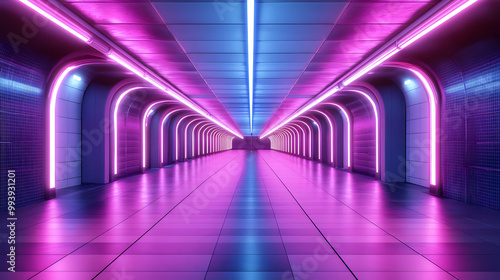 3D Illustration of a Futuristic Neon Tunnel