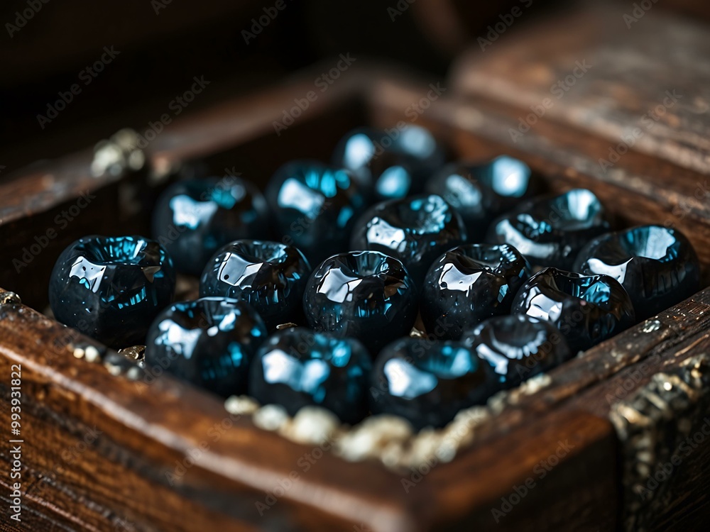 Teeth as gems in a treasure chest, dark and symbolic. Teeth as gems in a treasure chest, dark and symbolic.