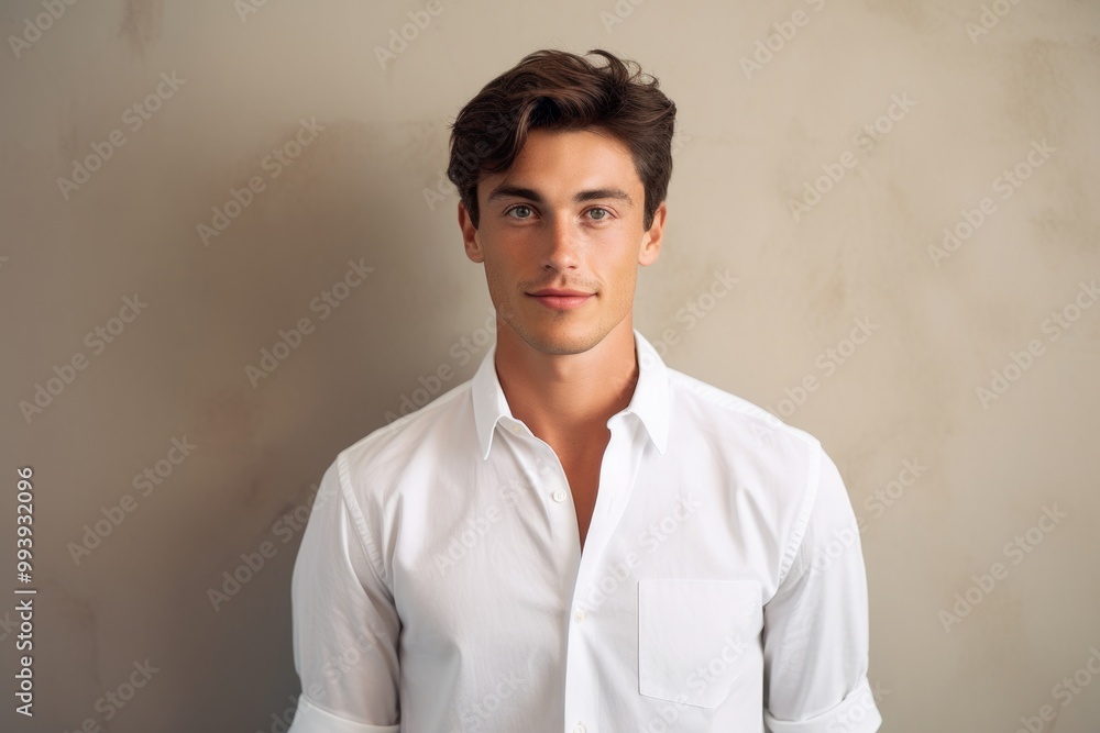 Φωτογραφία Portrait of a content man in his 20s wearing a classic white shirt isolated in m
