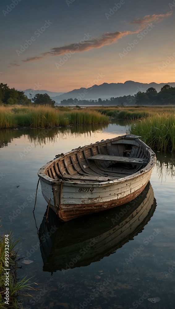 The forgotten boat resting in still water. The forgotten boat resting in still water.