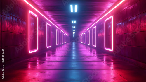 Futuristic Neon Corridor 3D Illustration