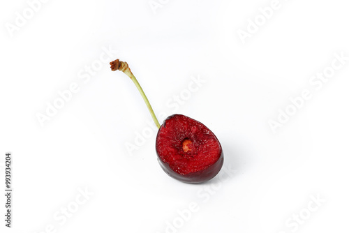 close up of bing cherry picked isolated on white  photo