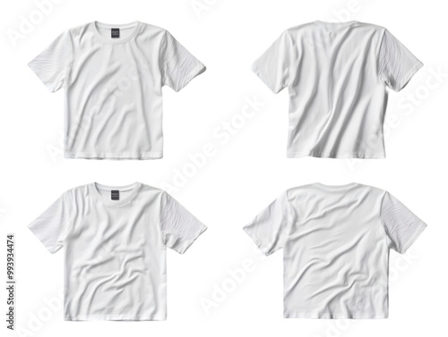 White T-Shirt Mockup -  Front and Back Views -  Design Template for Branding and  Fashion -  Isolated on Black Background photo