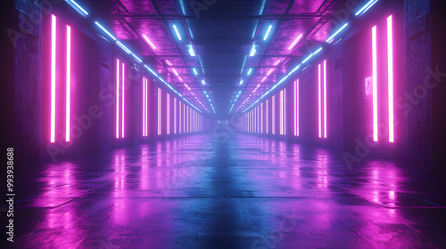 3D Neon Lights Corridor - Futuristic Glow