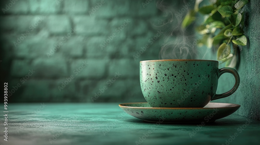 Refreshing Green Tea Cup with Steam and Empty Space for Beverage Promotions Refreshing Green Tea Cup with Steam and Empty Space for Beverage Promotions