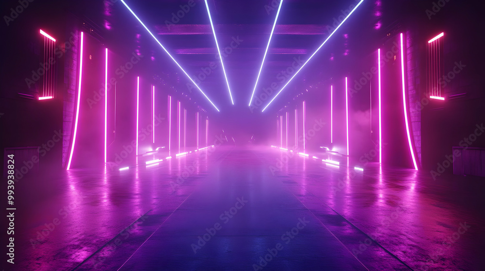 Neon Lights Corridor 3D Illustration Neon Lights Corridor 3D Illustration