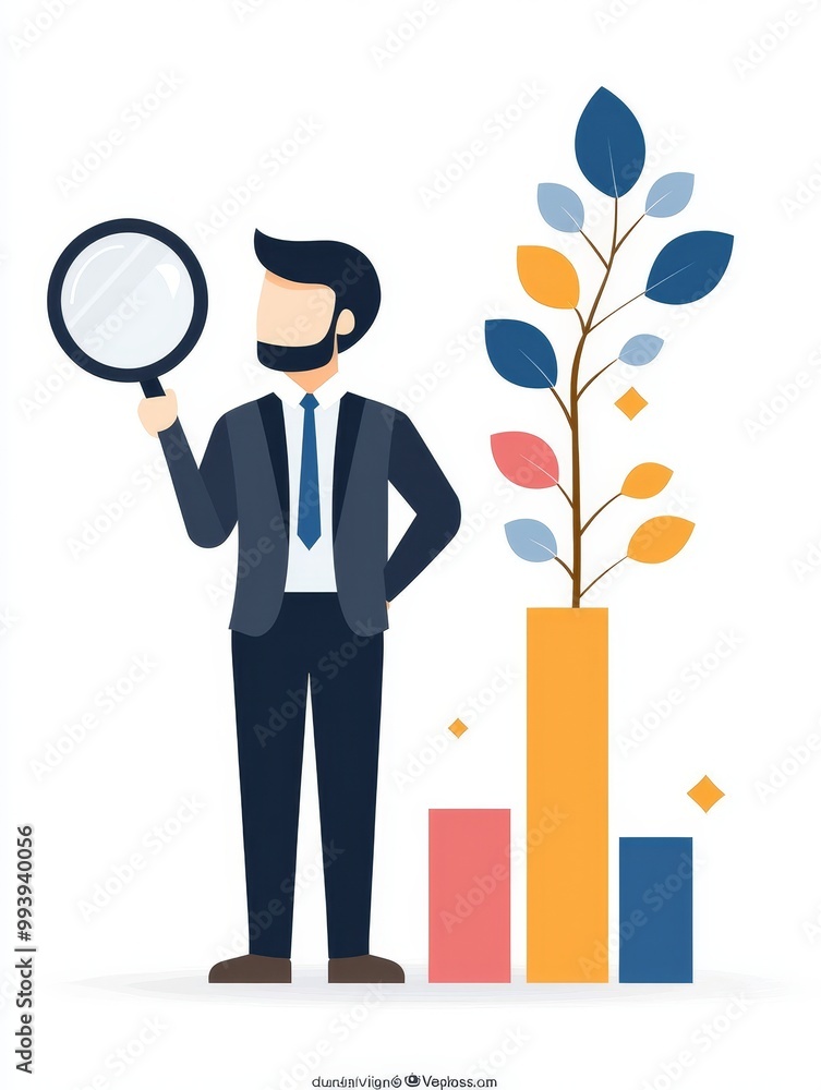 Businessperson with Magnifying Glass in Minimalist Style Businessperson with Magnifying Glass in Minimalist Style
