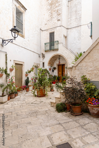 Obraz na płótnie View of picturesque narrow, stone street typical of Mediterranean countries, Locorotondo, Italy, Apulia w salonie