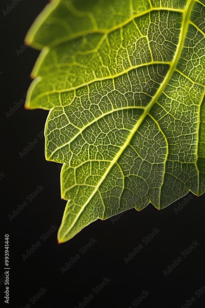 Fototapeta premium Close-up of a Green Leaf with Intricate Veins.