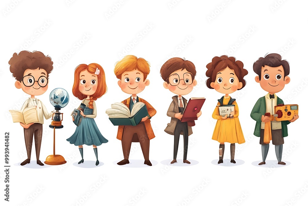 Cute Cartoon Children Holding Books and School Supplies. Cute Cartoon Children Holding Books and School Supplies.