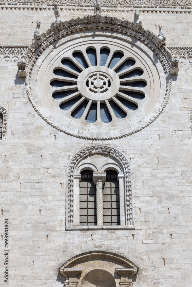 Facade of medieval Bari Cathedral (Cathedral of Saint Sabinus), Bari, Italy, Apulia