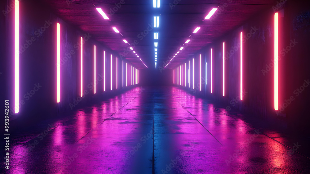 Neon Lights Corridor 3D Illustration Neon Lights Corridor 3D Illustration