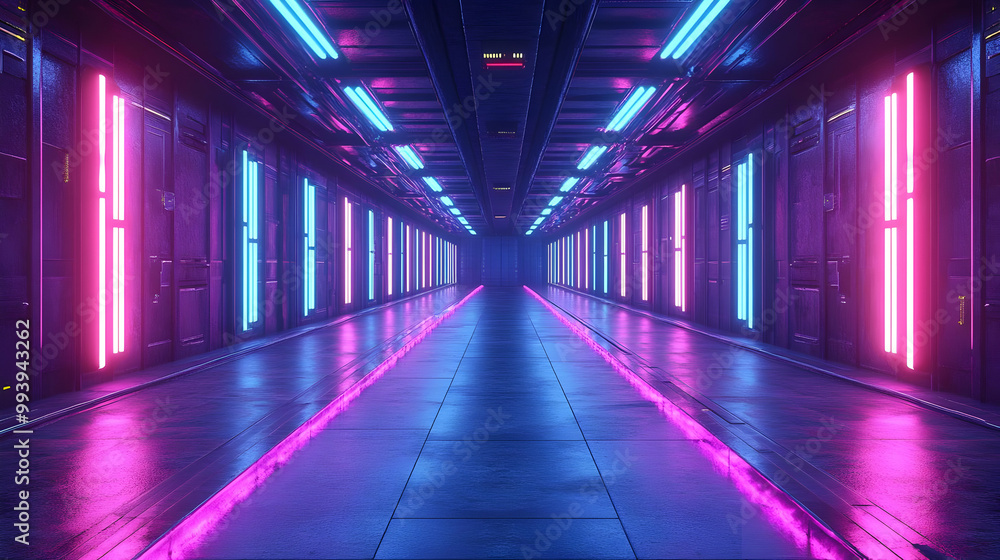Neon Lights Corridor - 3D Render Neon Lights Corridor - 3D Render