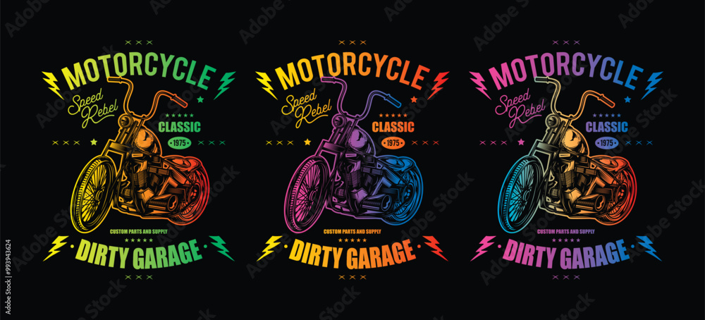Fototapeta premium T-shirt or poster design with an illustration of an old motorcycle. Original vector illustration in vintage style.