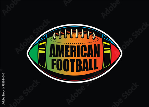 American football ball. Sports emblem. Original vector illustration in vintage style. T-shirt design.
