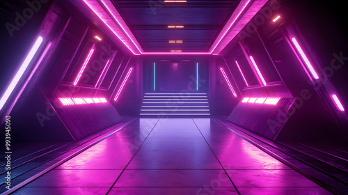 Futuristic Neon Corridor - 3d Illustration