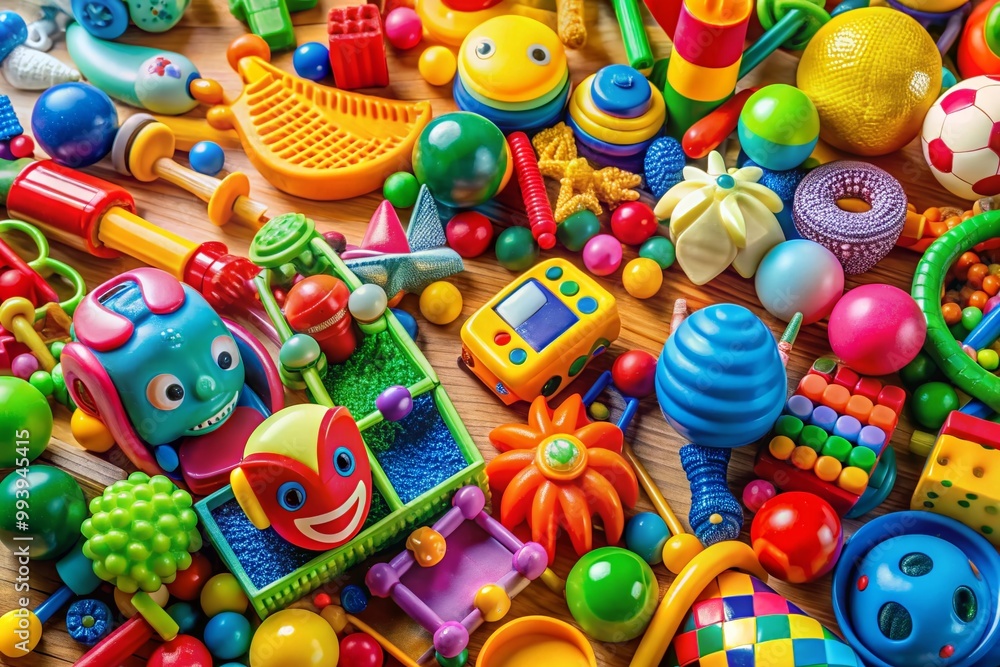 Fototapeta premium Colorful Assortment of Toys on a Bright Background for Creative Projects and Children's Themes