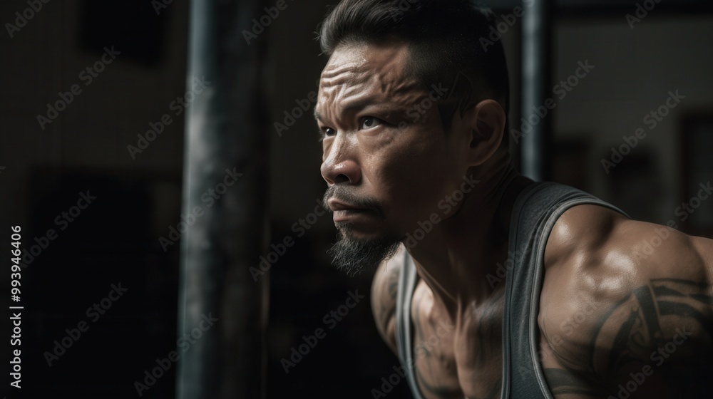 A person is intensely focused while lifting heavy weights, showcasing muscle strain and sweat on their face, emphasizing the effort put into the workout A person is intensely focused while lifting heavy weights, showcasing muscle strain and sweat on their face, emphasizing the effort put into the workout