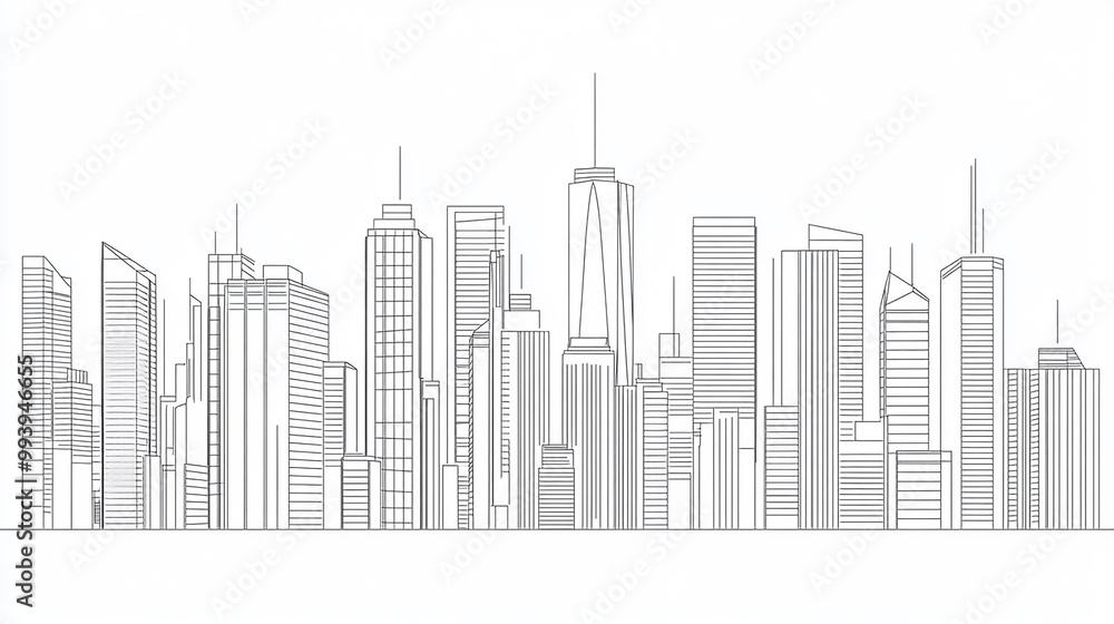 custom made wallpaper toronto digitalMinimalist line drawing of a city skyline with tall buildings isolated on solid white background