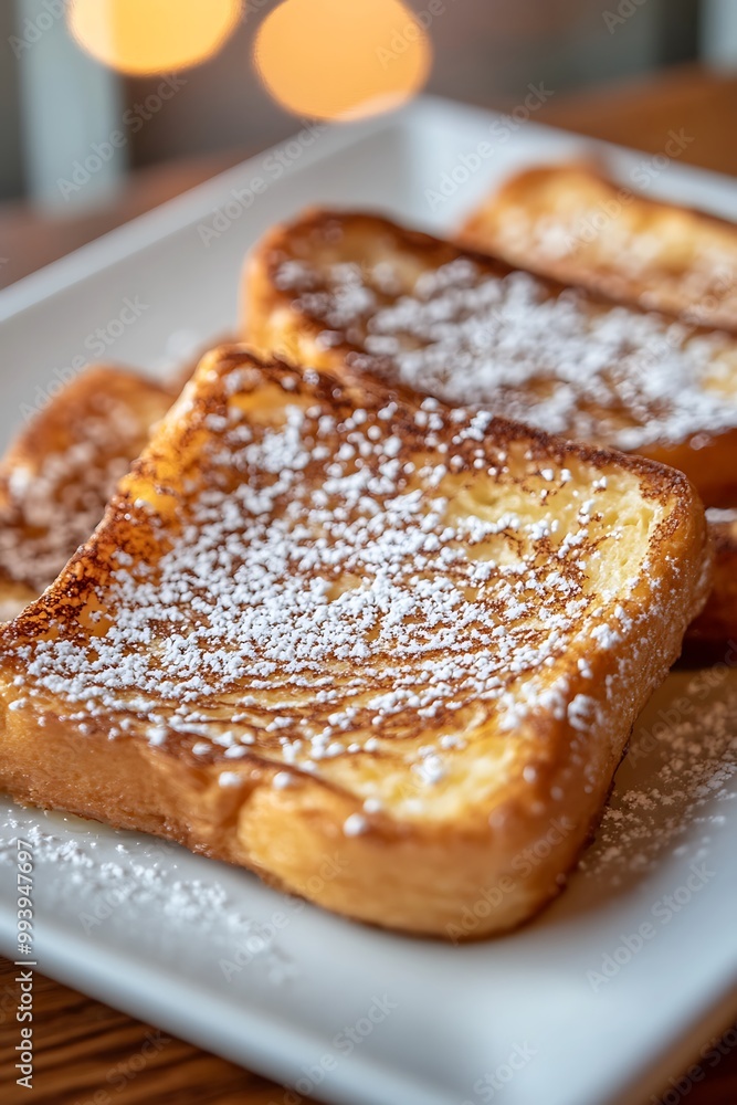 Close-up of Delicious French Toast with Powdered Sugar. Close-up of Delicious French Toast with Powdered Sugar.